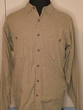 Patagonia Men's XL Cotton Green White Check Dress Shirt (1039C4)